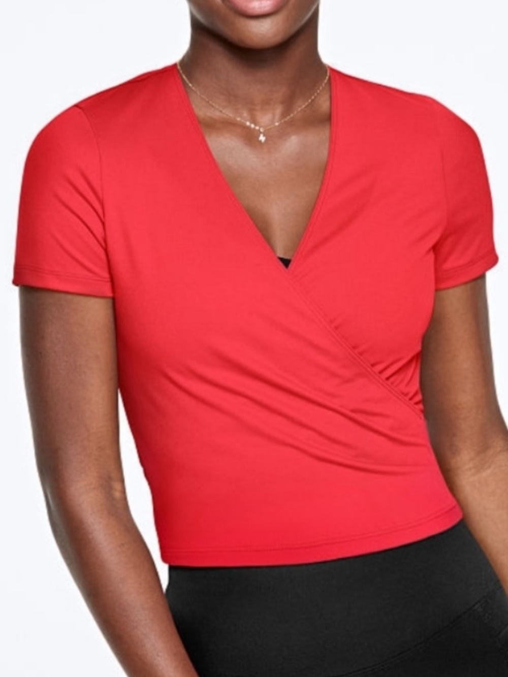 PINK Victorias Secret Red Short Sleeve Wrap Tie Top